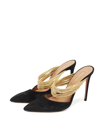 Pre-owned Aquazzura Rendez Vous Pointed-toe Mules In Black