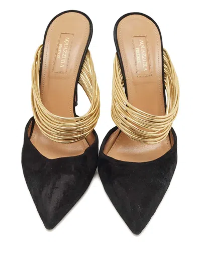 Pre-owned Aquazzura Rendez Vous Pointed-toe Mules In Black