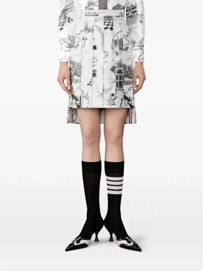 Thom Browne Toile Pleated Mini Skirt In White