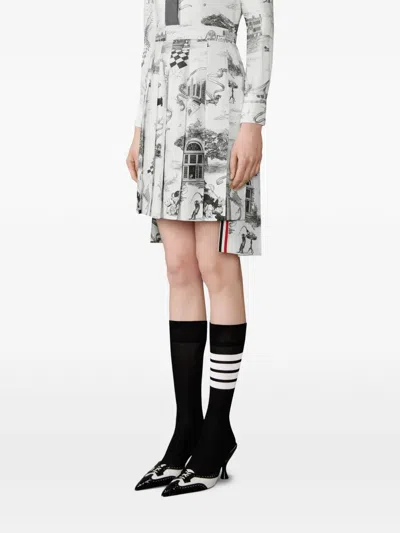 Thom Browne Toile Pleated Mini Skirt In White