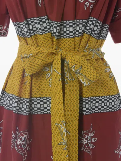 Pre-owned Souleiado Print Belted Midi Dress In Yellow