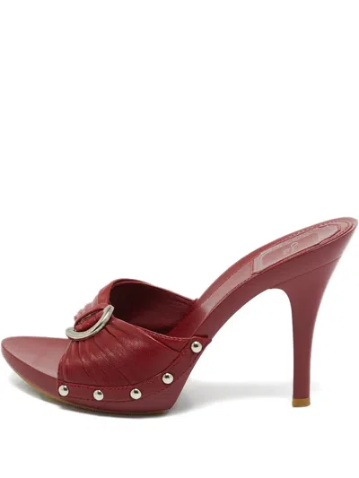 Pre-owned Dior Studded Leather Slide Sandals In Red