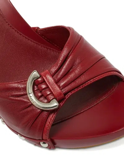 Pre-owned Dior Studded Leather Slide Sandals In Red