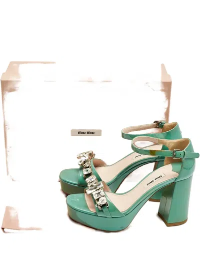 Pre-owned Miu Miu Crystal Platform Sandals In Green