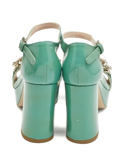 Pre-owned Miu Miu Crystal Platform Sandals In Green