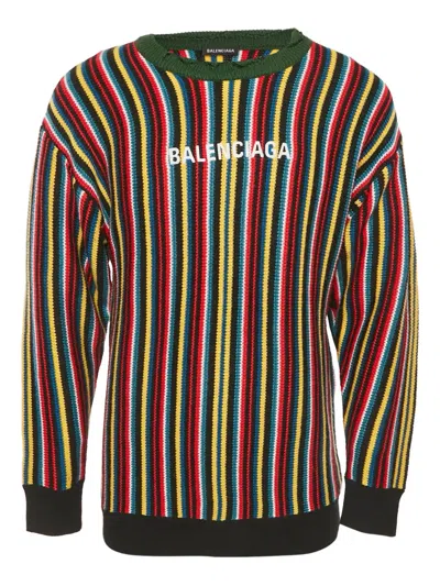 Pre-owned Balenciaga Striped Logo-embroidered Sweater In Black