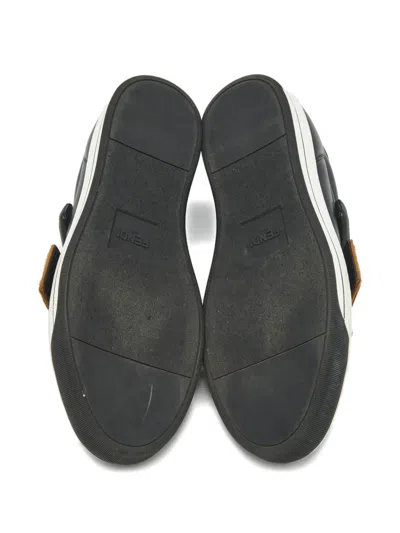 Pre-owned Fendi Zucca Strap Leather Trainers In Black