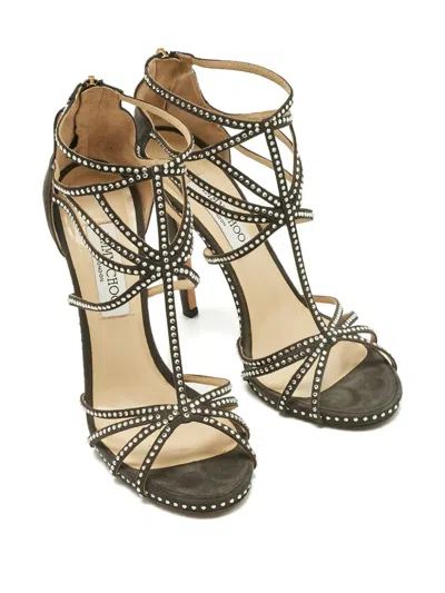 Pre-owned Jimmy Choo Thistle Crystal-embellished Sandals In Green