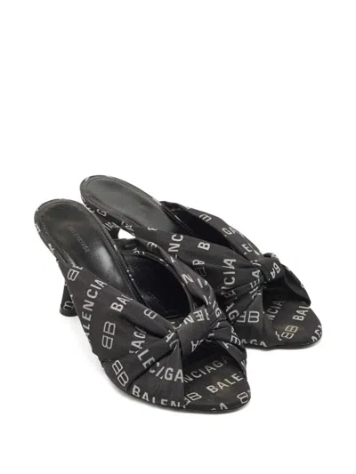 Pre-owned Balenciaga Logo-print Knot Mules In Black