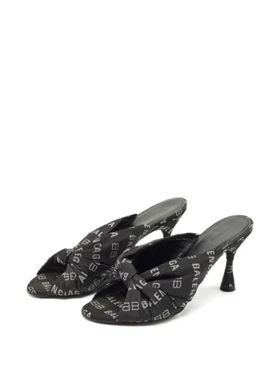 Pre-owned Balenciaga Logo-print Knot Mules In Black