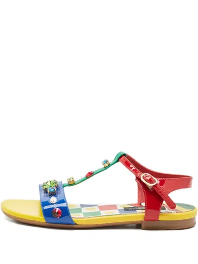 Pre-owned Dolce & Gabbana Crystal T-strap Sandals In Yellow