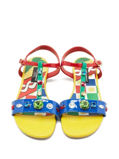 Pre-owned Dolce & Gabbana Crystal T-strap Sandals In Yellow