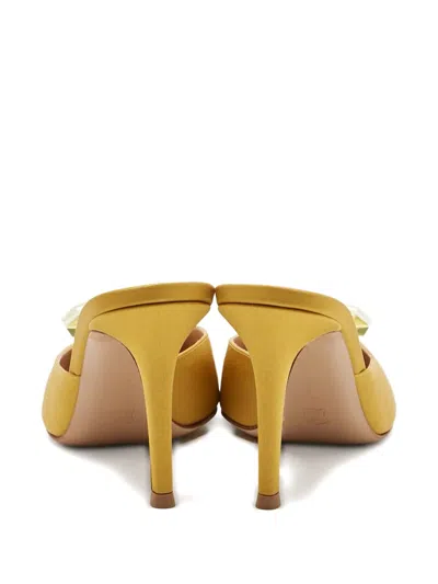 Pre-owned Gianvito Rossi Crystal Satin Mules In Yellow