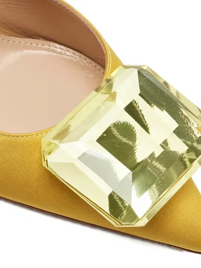 Pre-owned Gianvito Rossi Crystal Satin Mules In Yellow
