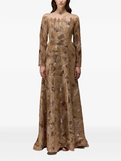 Tha Seen Sequin-embellishment Maxi Dress In Gold