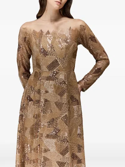 Tha Seen Sequin-embellishment Maxi Dress In Gold