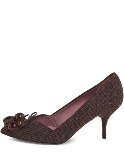 Pre-owned Miu Miu 2024 Houndstooth Enamel Pumps In Brown