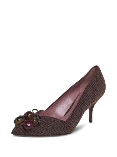 Pre-owned Miu Miu 2024 Houndstooth Enamel Pumps In Brown