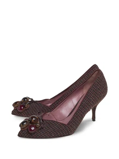 Pre-owned Miu Miu 2024 Houndstooth Enamel Pumps In Brown