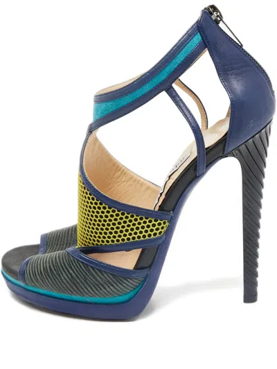 Pre-owned Jimmy Choo 130mm Platform Mesh-panelled Sandals In Blue