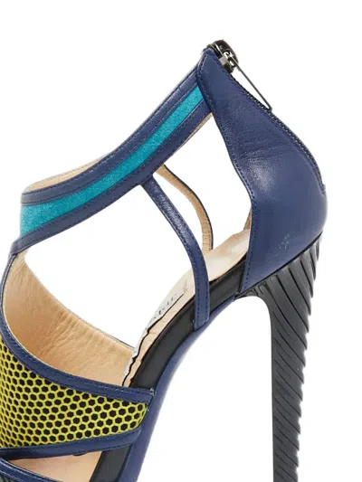 Pre-owned Jimmy Choo 130mm Platform Mesh-panelled Sandals In Blue