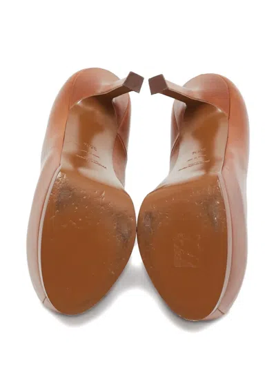 Pre-owned Saint Laurent 140mm Tribtoo Leather Pumps In Brown