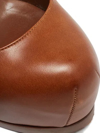 Pre-owned Saint Laurent 140mm Tribtoo Leather Pumps In Brown