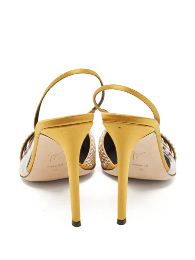 Pre-owned Giuseppe Zanotti Vintage 110mm Satin Crystal-strap Pumps In Yellow