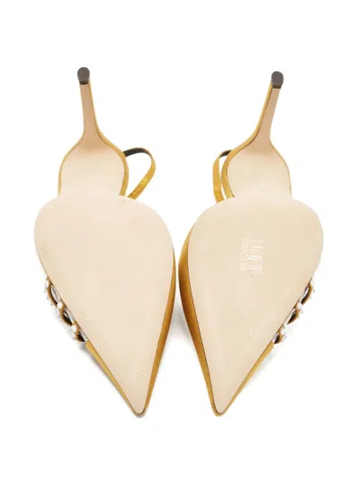 Pre-owned Giuseppe Zanotti Vintage 110mm Satin Crystal-strap Pumps In Yellow