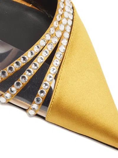 Pre-owned Giuseppe Zanotti Vintage 110mm Satin Crystal-strap Pumps In Yellow
