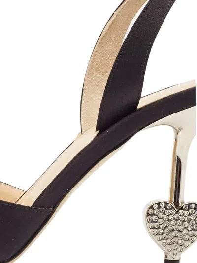 Pre-owned Mach&mach Satin Heart Heel Shoes In Black
