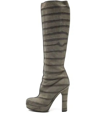 Pre-owned Louis Vuitton 2024 120mm Crocodile-embossed Boots In Gray