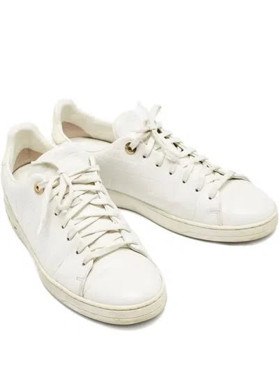 Pre-owned Louis Vuitton Croc-embossed Leather Sneakers In White