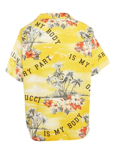 Pre-owned Gucci Floral-print Bowling Shirt In Yellow