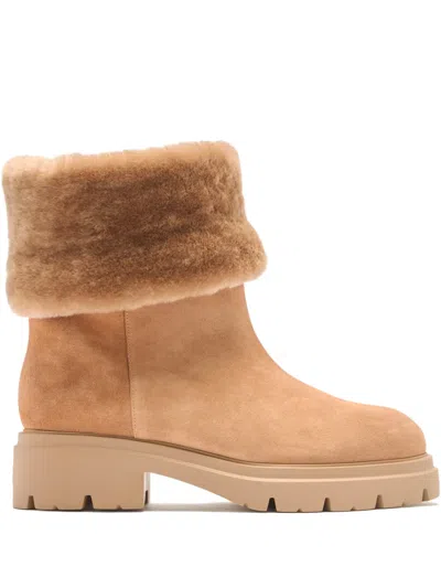 Stuart Weitzman Hudson Fur-trim Boots In Brown