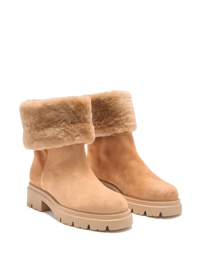 Stuart Weitzman Hudson Fur-trim Boots In Brown