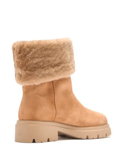 Stuart Weitzman Hudson Fur-trim Boots In Brown