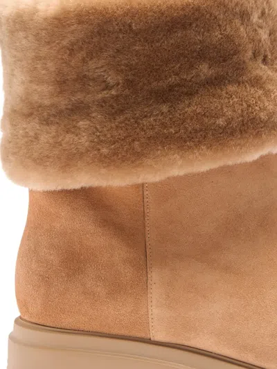 Stuart Weitzman Hudson Fur-trim Boots In Brown