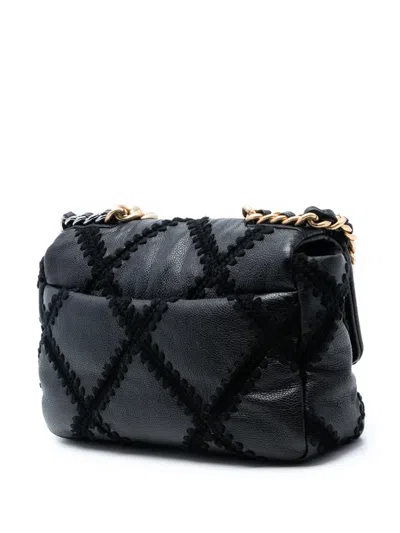 Pre-owned Chanel 2020 Medium Crochet Calfskin 19 Flap Satchel In Black