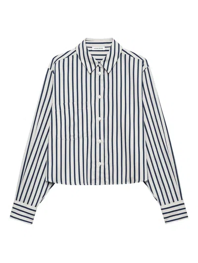 Anine Bing Essie Striped Cropped Shirt In White
