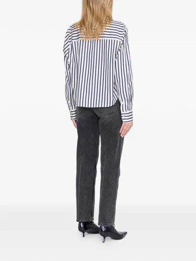 Anine Bing Essie Striped Cropped Shirt In White