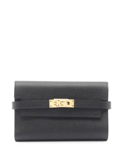 Pre-owned Hermes 2018 Epsom Kelly Trifold Wallet Small Wallets In Black