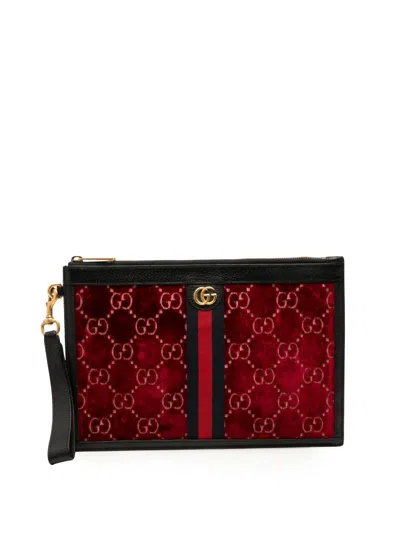 Pre-owned Gucci 2016-2025 Gg Velvet Ophidia Clutch Bag In Red