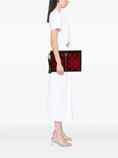 Pre-owned Gucci 2016-2025 Gg Velvet Ophidia Clutch Bag In Red