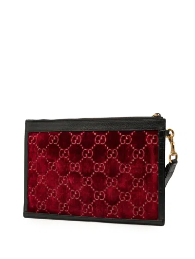 Pre-owned Gucci 2016-2025 Gg Velvet Ophidia Clutch Bag In Red