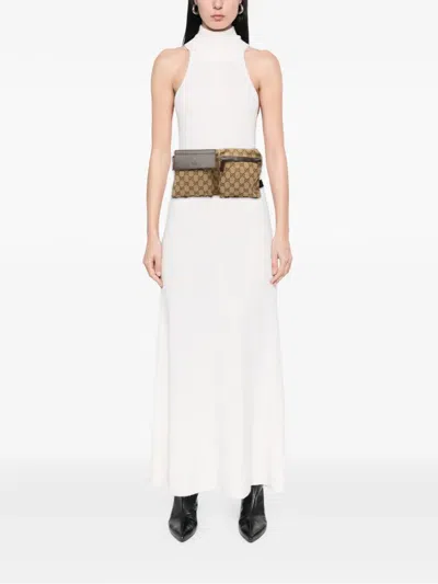 Pre-owned Gucci 2000-2015 Gg Canvas Double Pocket Belt Bag In Brown