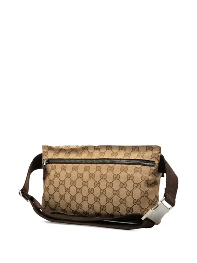 Pre-owned Gucci 2000-2015 Gg Canvas Double Pocket Belt Bag In Brown