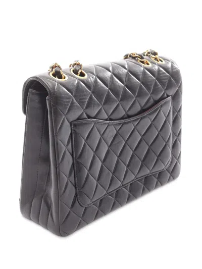 Pre-owned Chanel 1991-1994 Cc Quilted Lambskin Round Flap Crossbody Bag In Black