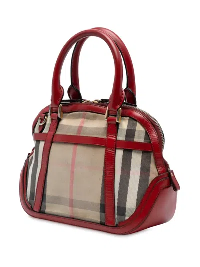 Pre-owned Burberry 2000-2017 Small Leather Trimmed House Check Canvas Bridle Orchard Satchel In Brown