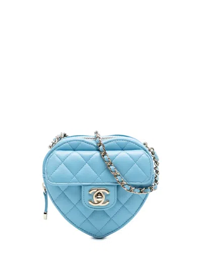 Pre-owned Chanel 2021 Mini Lambskin Cc In Love Heart Crossbody Bag In Blue